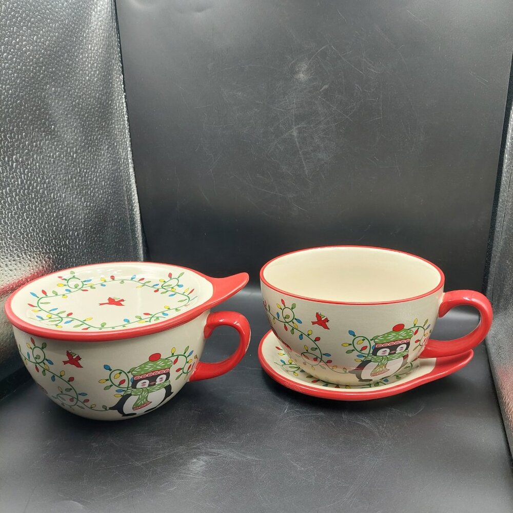 Temp-tations Seasonal Set of 2 Soup Mugs with Lid-its Winter Whimsy Christmas